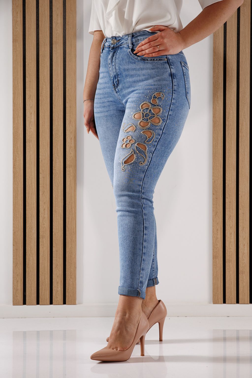 Blugi Mom Fit  Dama Alexia Albastri #A1355