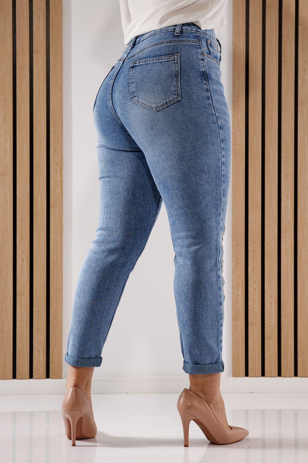 Blugi Mom Fit  Dama Alexia Albastri #A1355