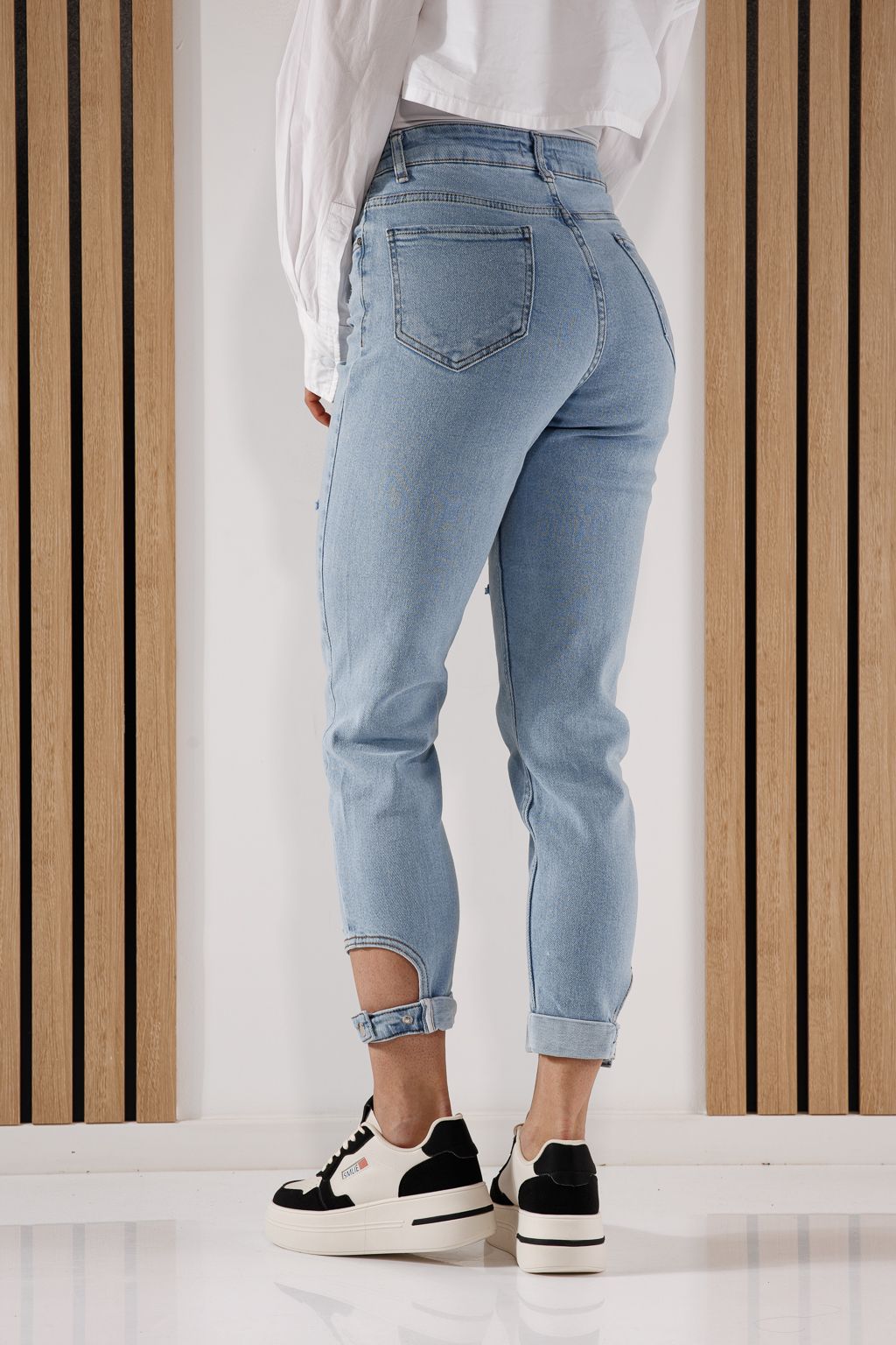 Blugi Dama Boyfriend Flori Albastri #A261