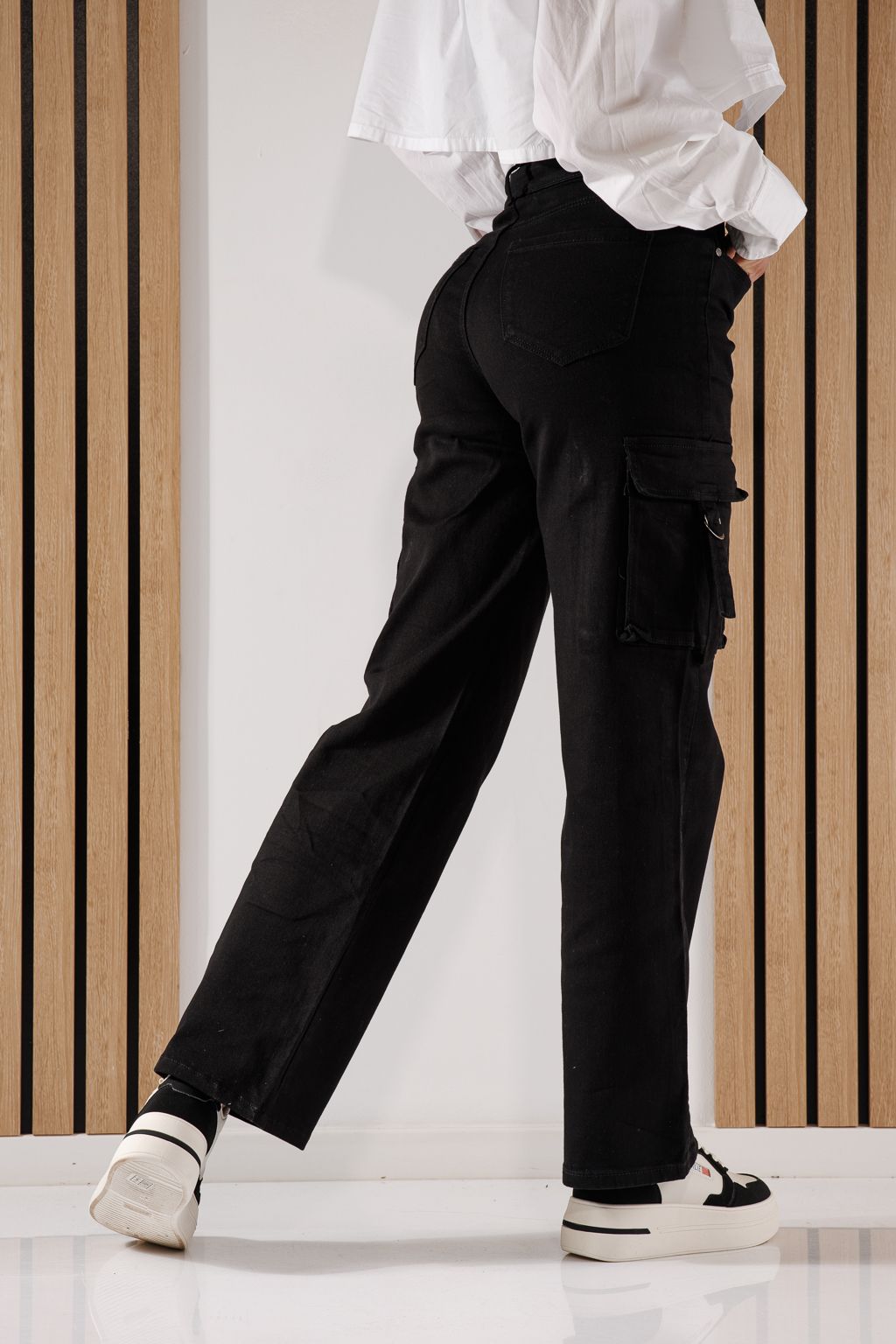 Blugi Tip Cargo Dama Rosa Negri #A630