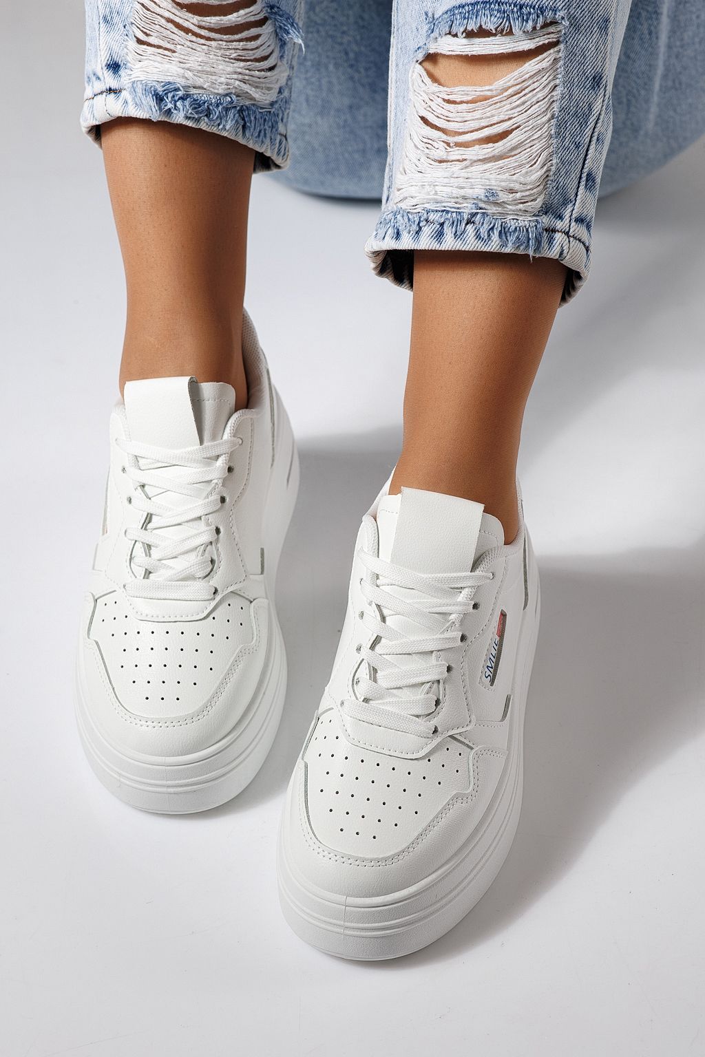 Adidasi dama albi din piele ecologica Sofia #24390