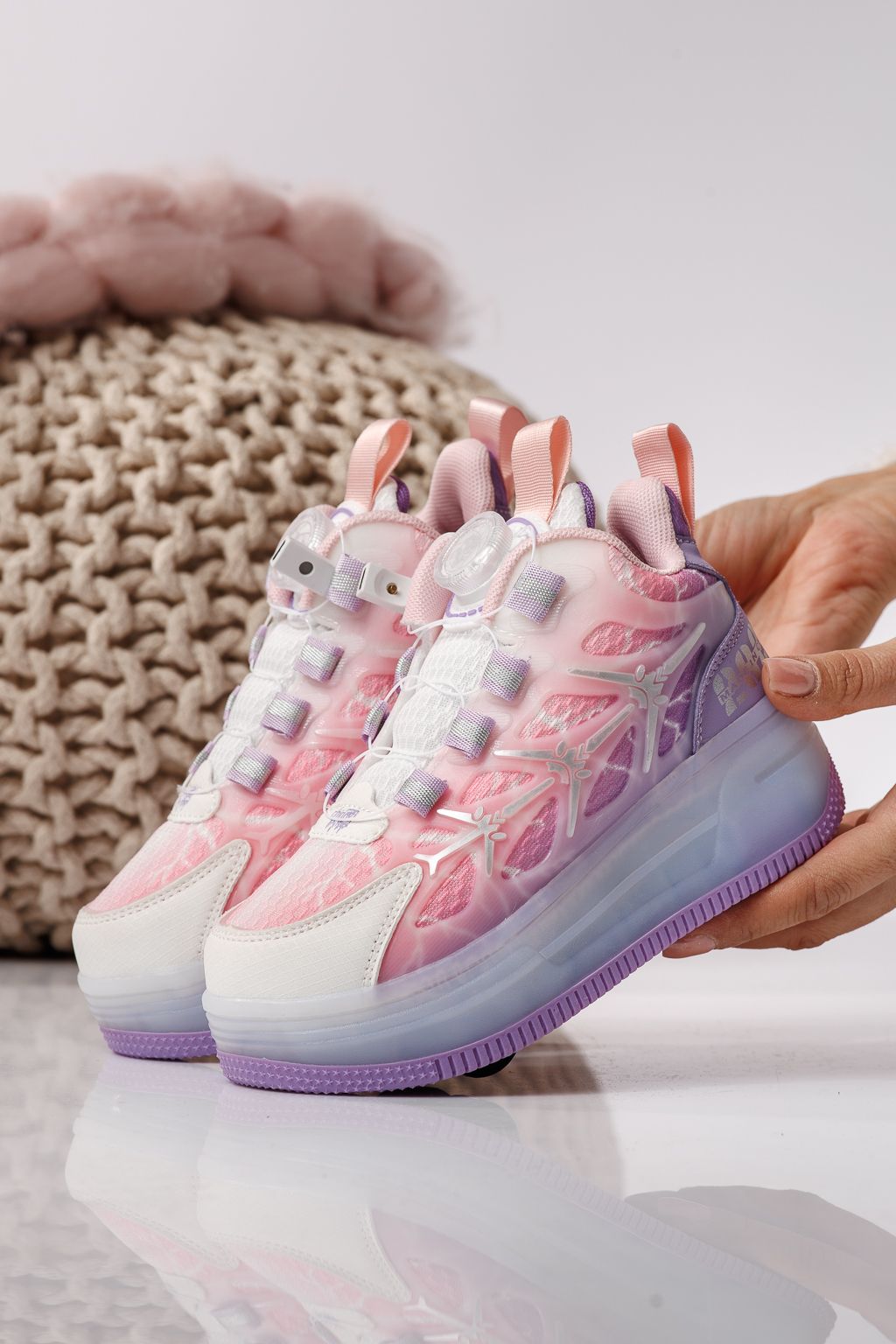 Adidasi cu role mov din material textil Helys #24408