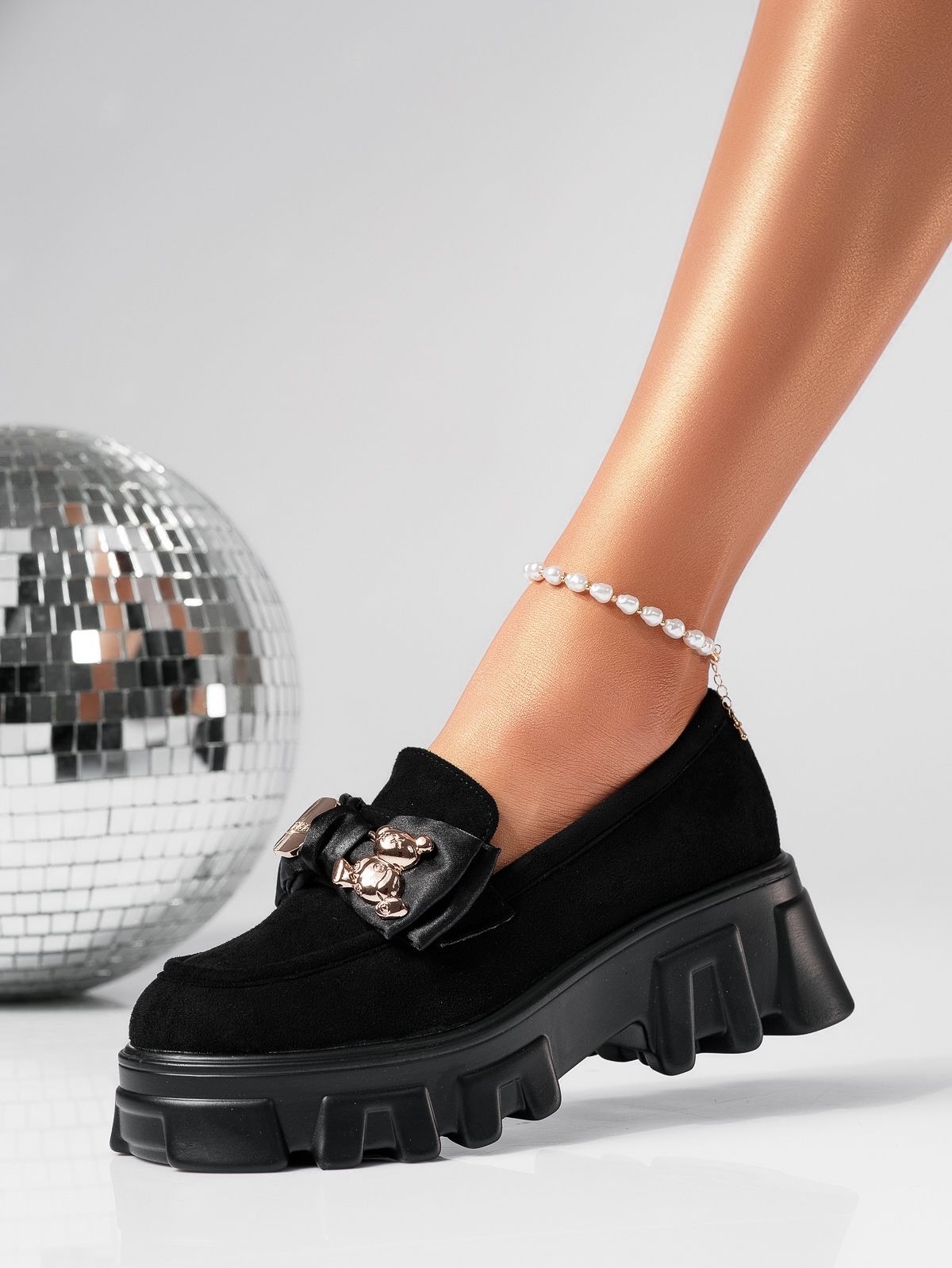 Pantofi casual dama negri din piele ecologica intoarsa Natalia2 #24480