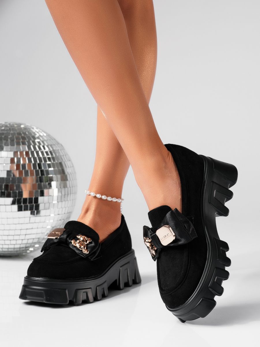 Pantofi casual dama negri din piele ecologica intoarsa Natalia2 #24480