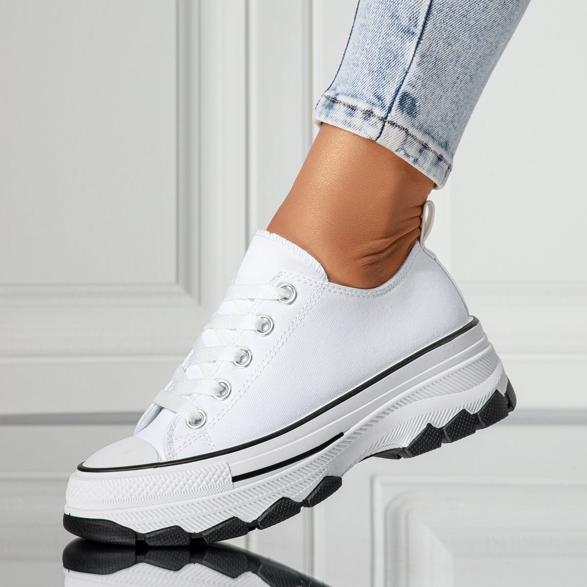 Adidasi dama albi din material textil Zoe #24486