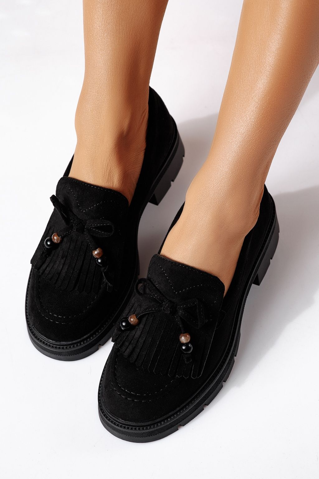 Pantofi casual dama negri din piele ecologica intoarsa Eliana #24440