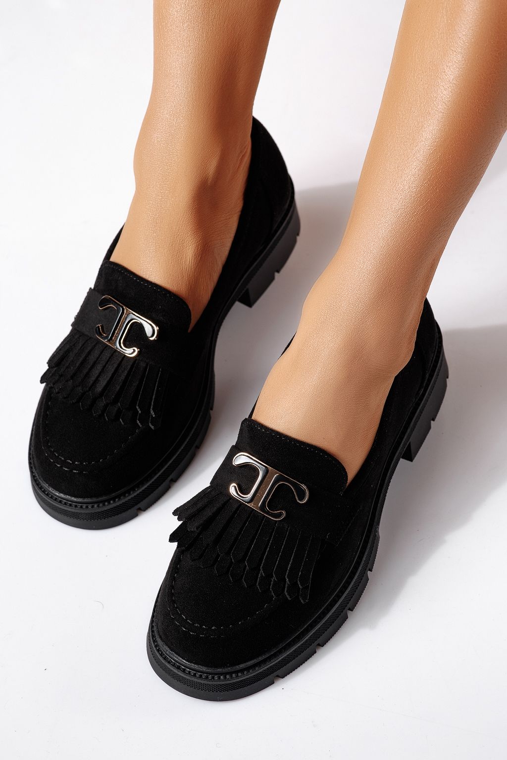 Pantofi casual dama negri din piele ecologica intoarsa Galia #24443