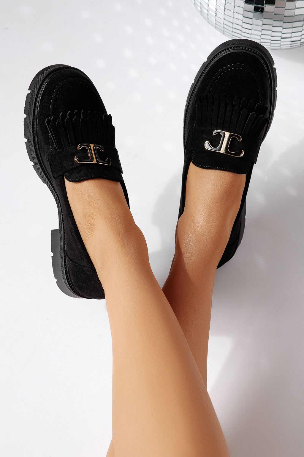 Pantofi casual dama negri din piele ecologica intoarsa Galia #24443