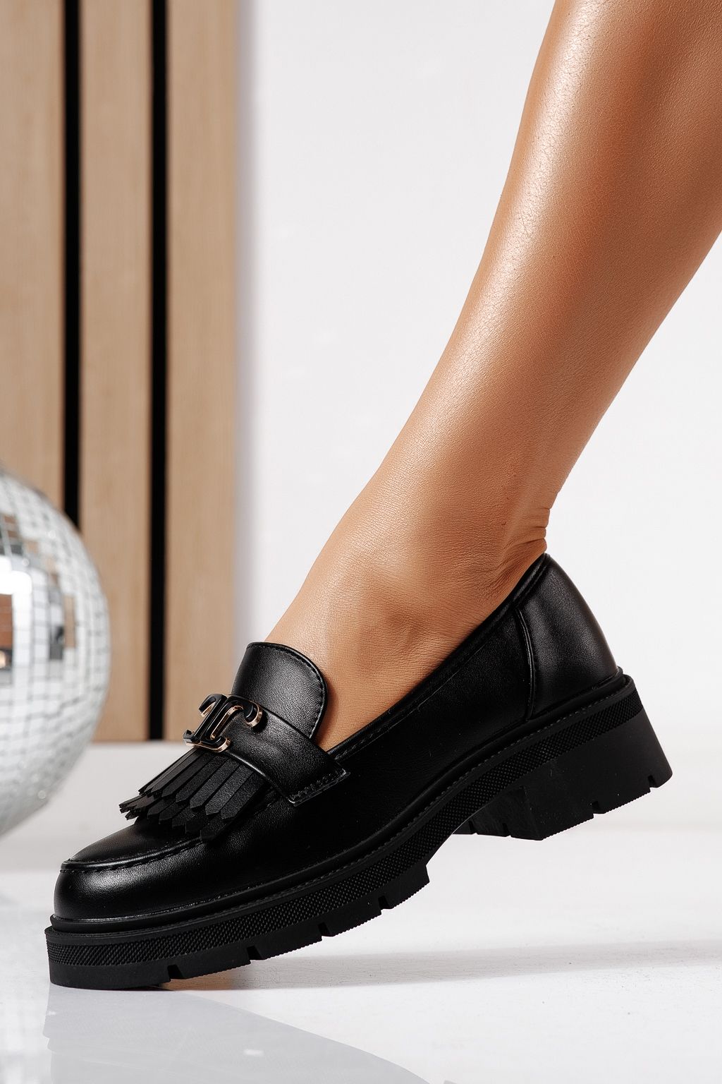 Pantofi casual dama negri din piele ecologica Galia #24444