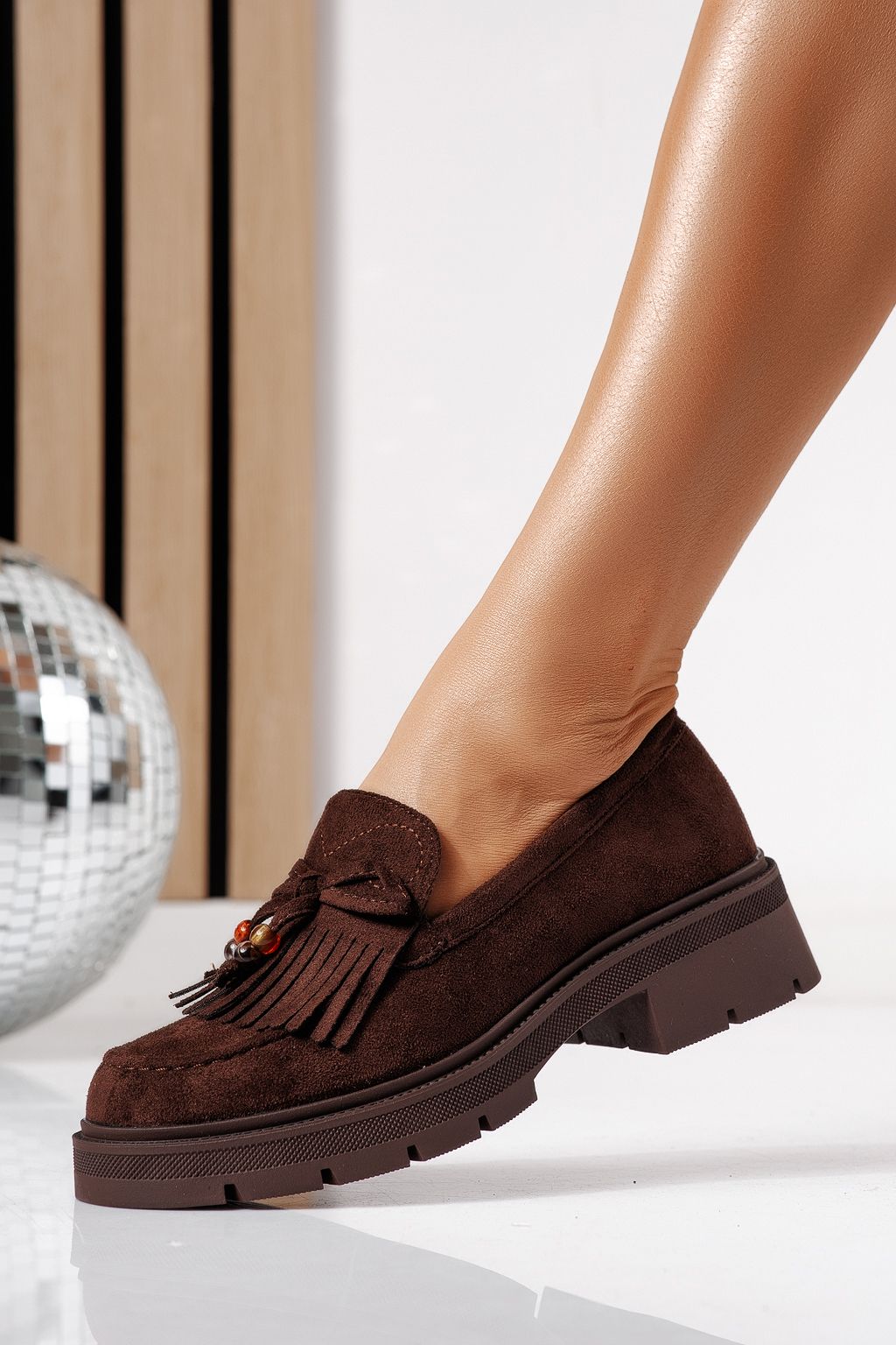 Pantofi casual dama maro din piele ecologica intoarsa Eliana #24438