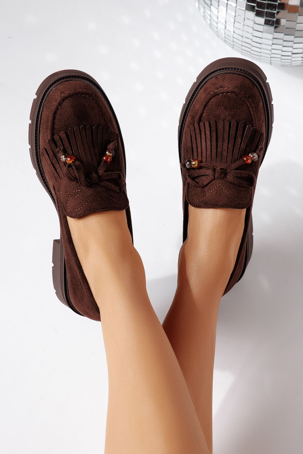 Pantofi casual dama maro din piele ecologica intoarsa Eliana #24438