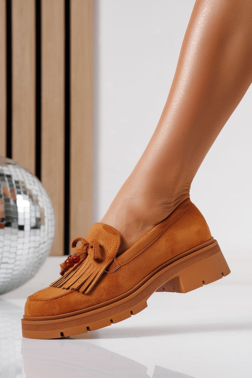 Pantofi casual dama maro din piele ecologica intoarsa Eliana #24441