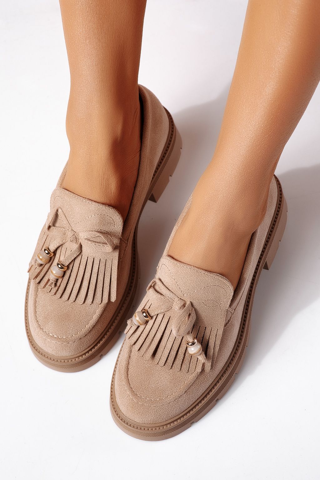 Pantofi casual dama khaki din piele ecologica intoarsa Eliana #24439