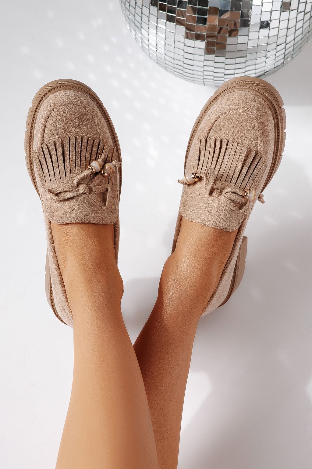 Pantofi casual dama khaki din piele ecologica intoarsa Eliana #24439