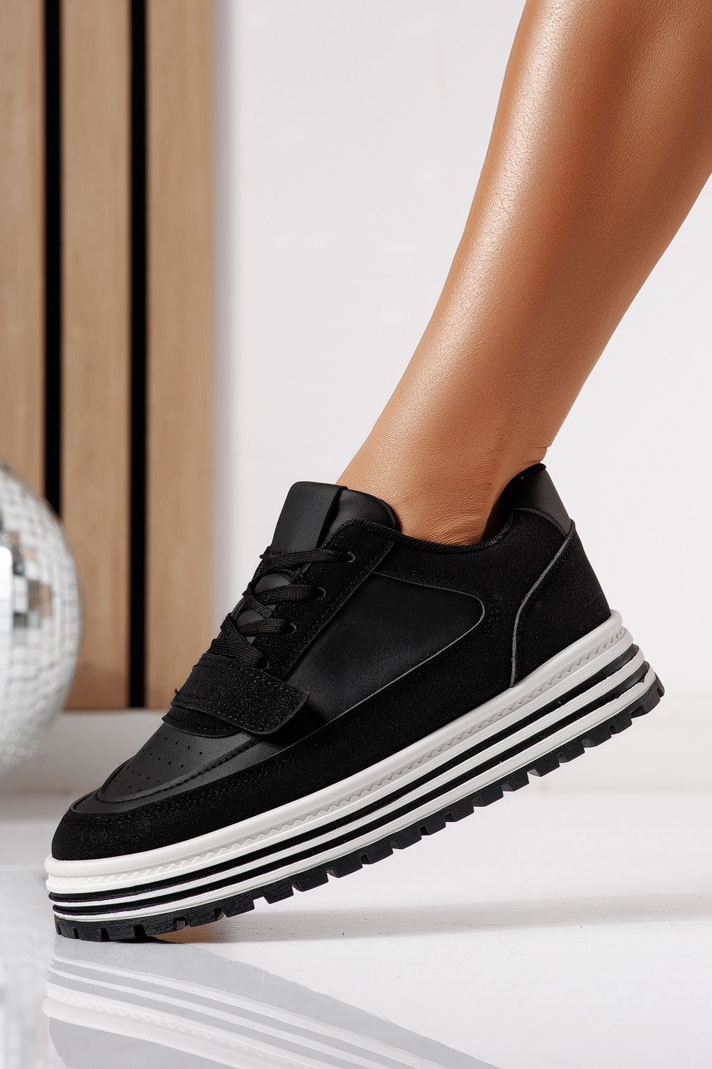 Adidasi dama negri din piele ecologica Tabitha #24457