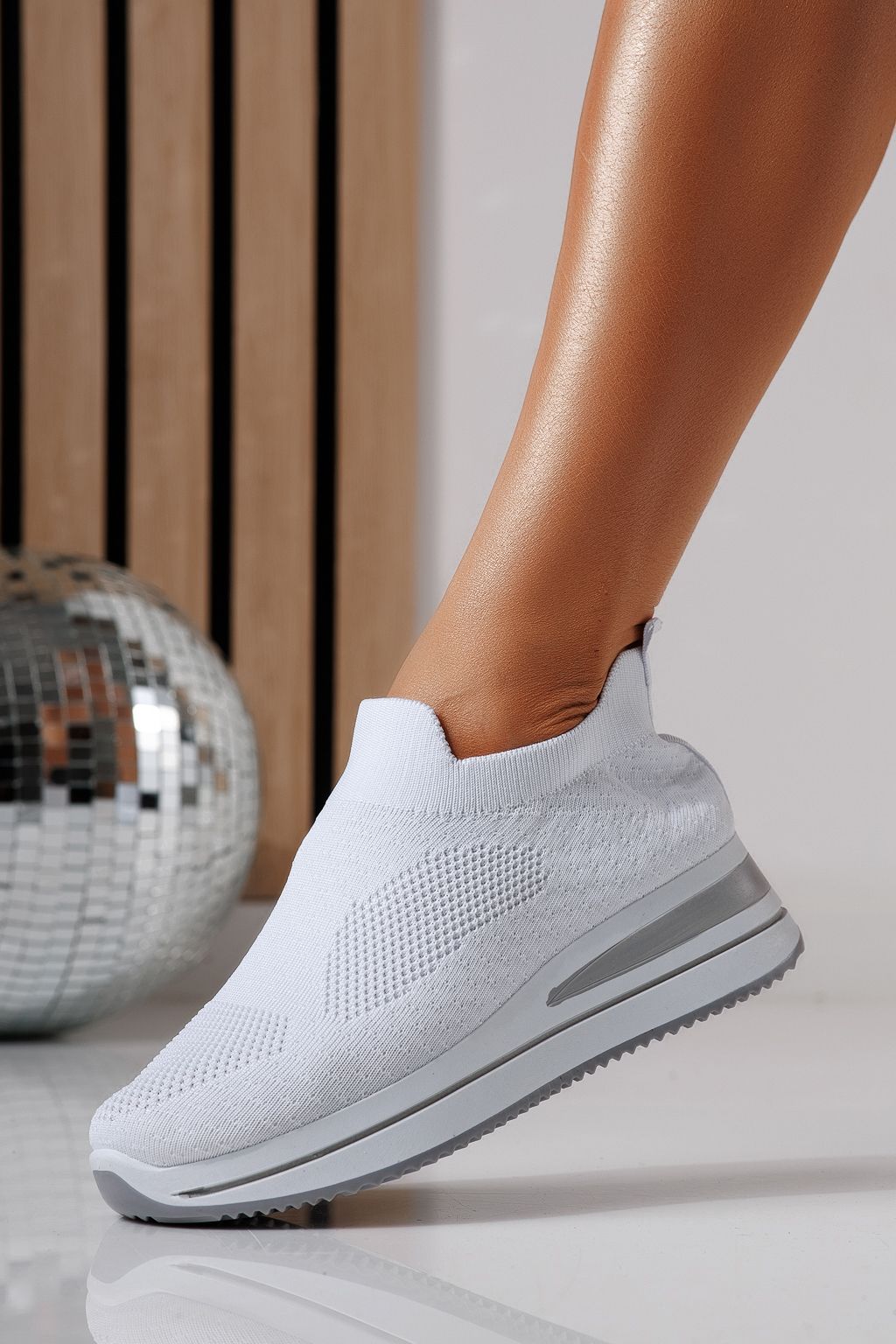 Adidasi dama albi din material textil Fausta #24470