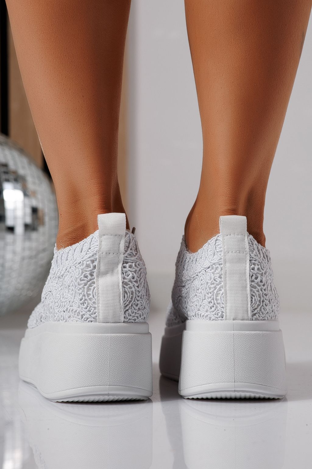 Adidasi dama albi din material textil Loretta #24491