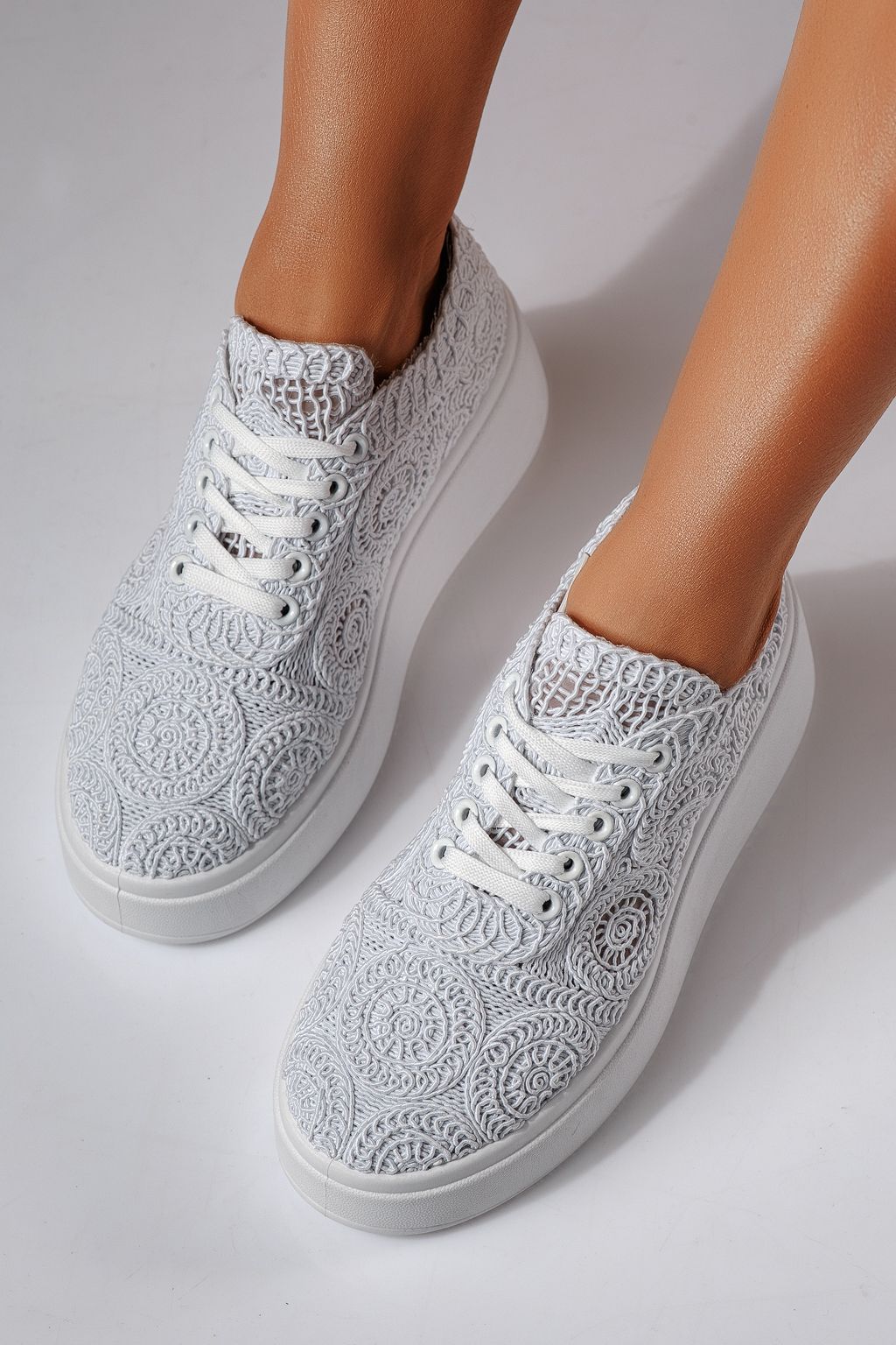 Adidasi dama albi din material textil Loretta #24491