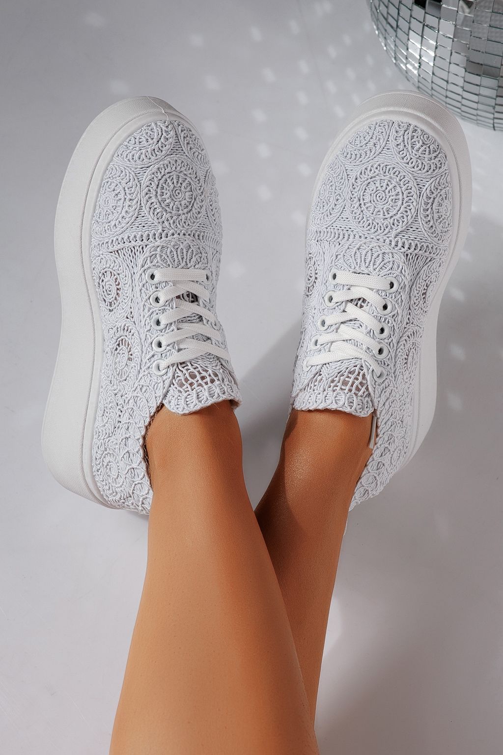 Adidasi dama albi din material textil Loretta #24491