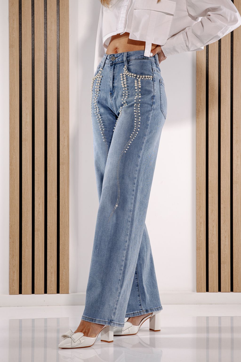 Blugi Wide Leg Dama Alena Albastri #A1380