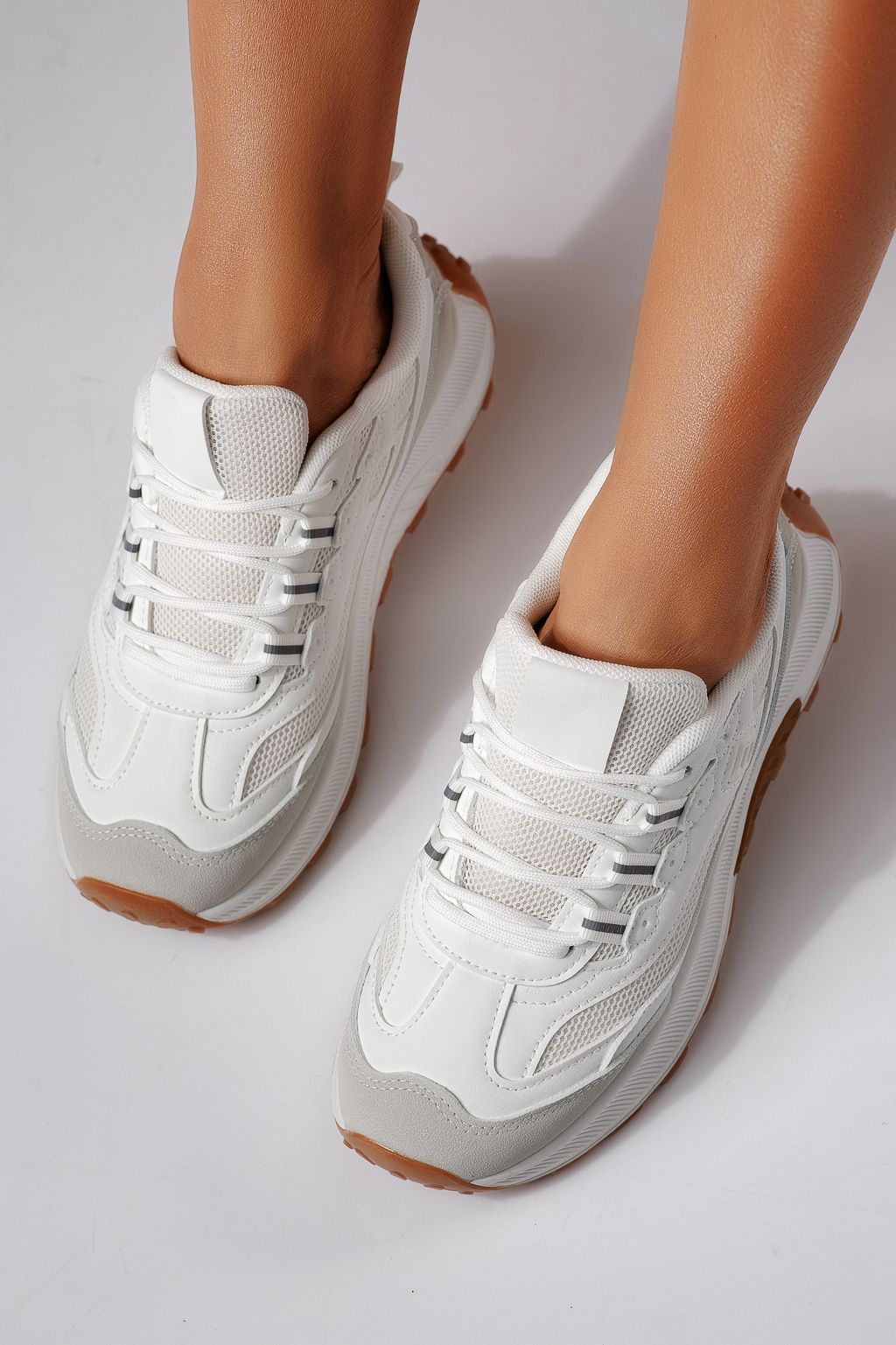 Adidasi dama albi din material textil Agatha #24414