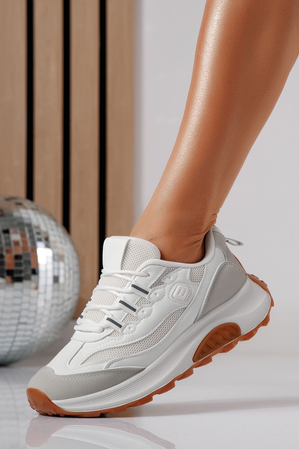 Adidasi dama albi din material textil Agatha #24414