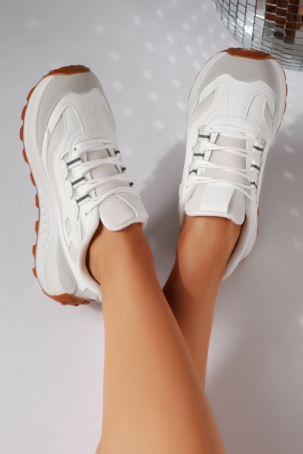 Adidasi dama albi din material textil Agatha #24414