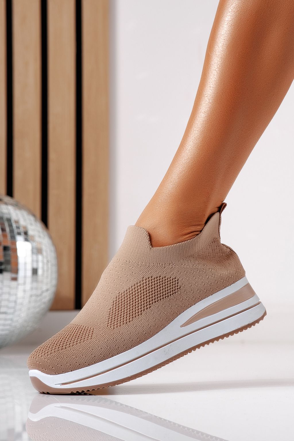 Adidasi dama khaki din material textil Fausta #24469