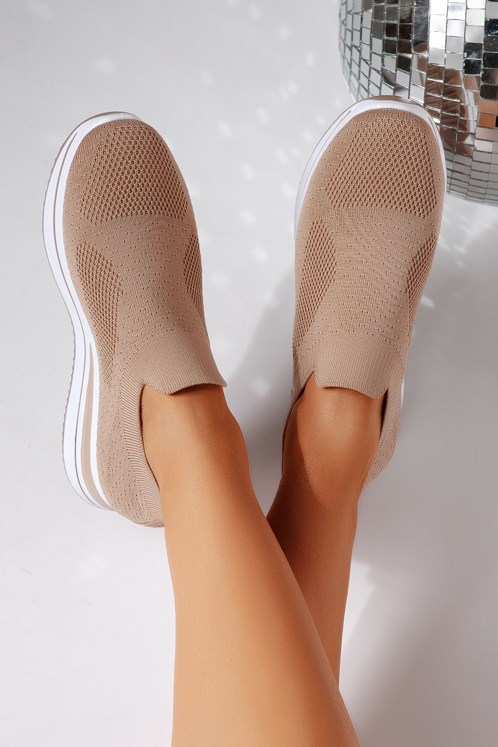 Adidasi dama khaki din material textil Fausta #24469