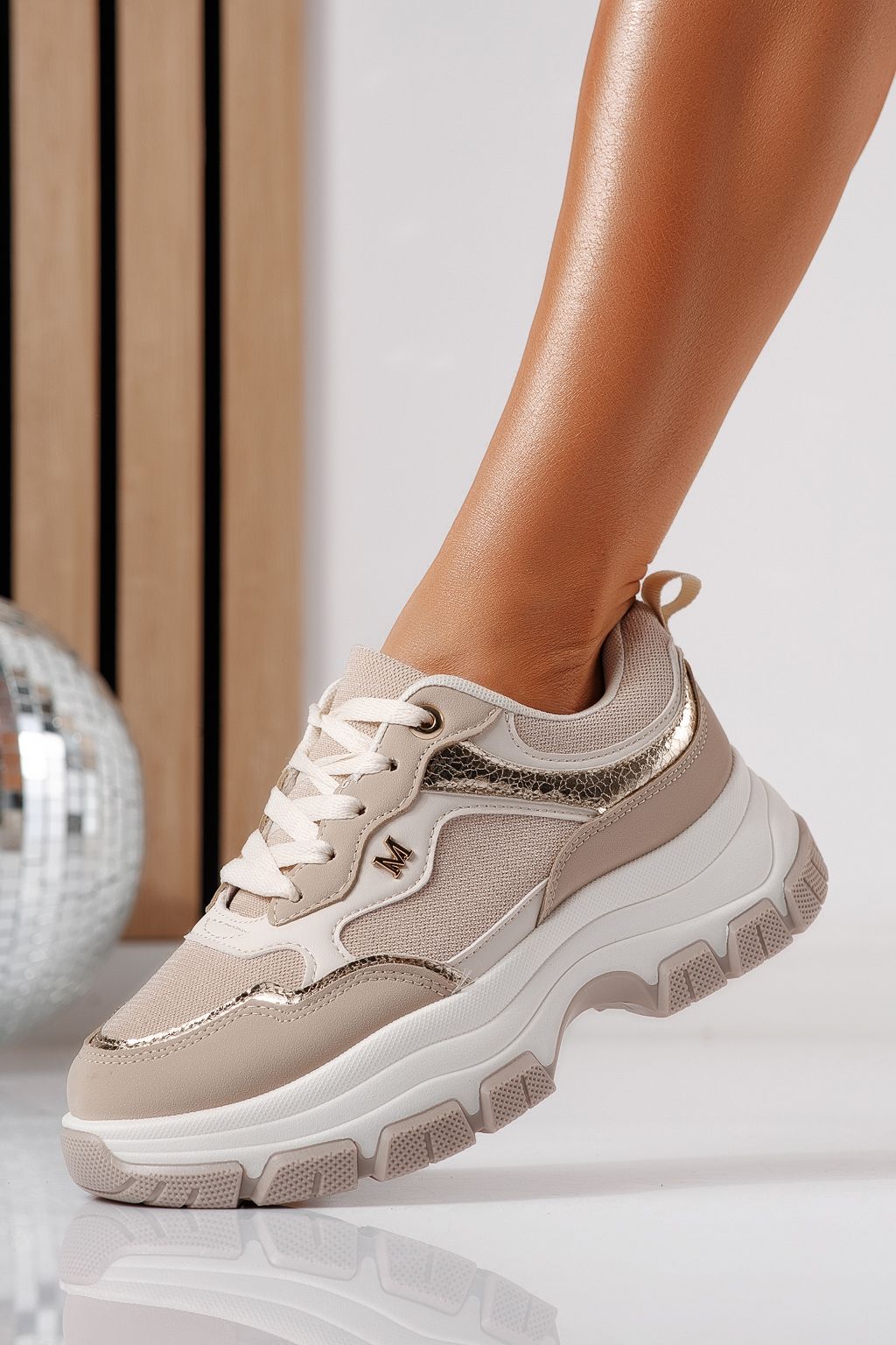 Adidasi dama bej din piele ecologica Savina #24493