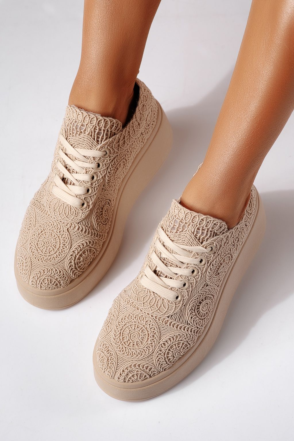 Adidasi dama bej din material textil Loretta #24490