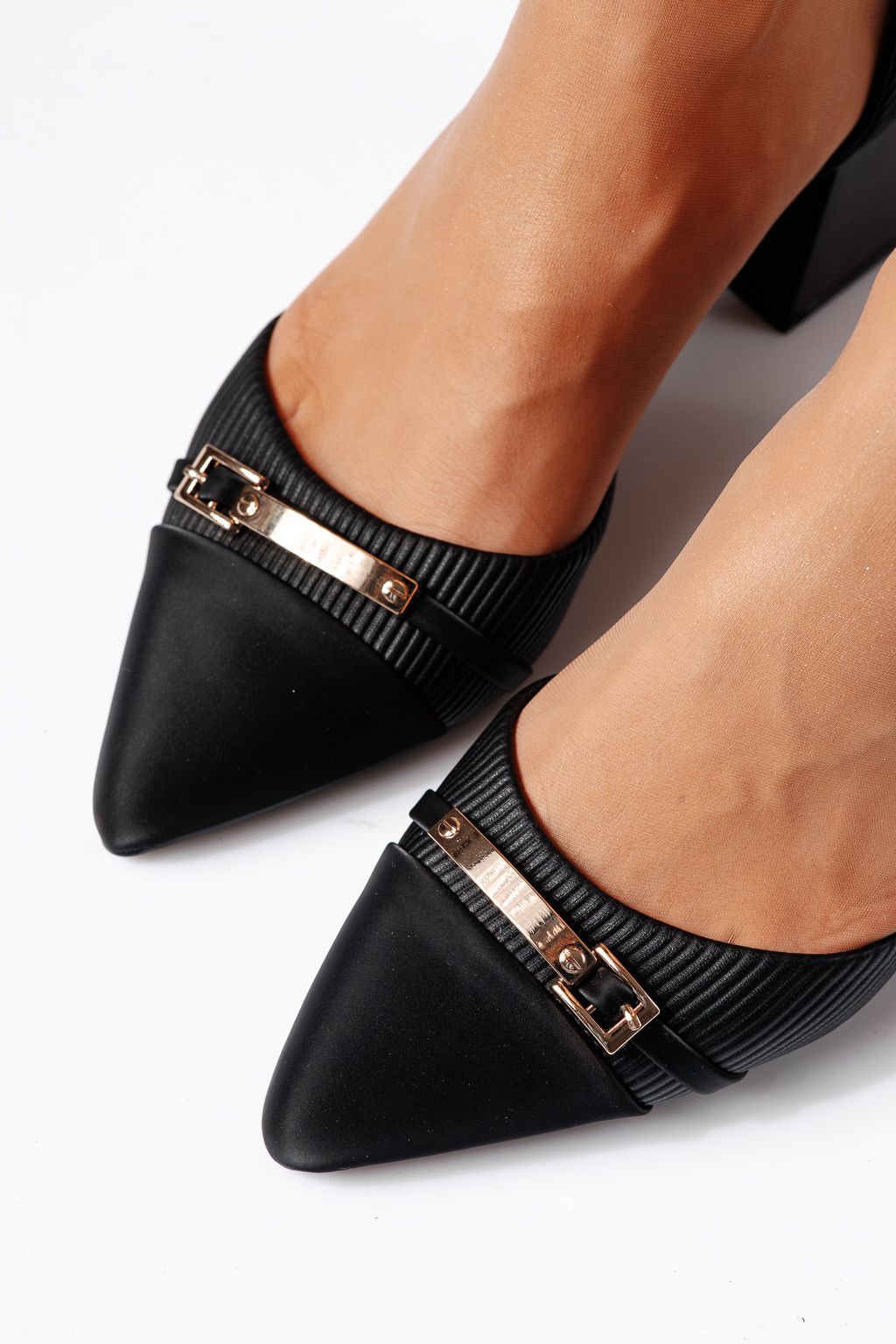 Pantofi cu toc dama negri din piele ecologica Amina #24424