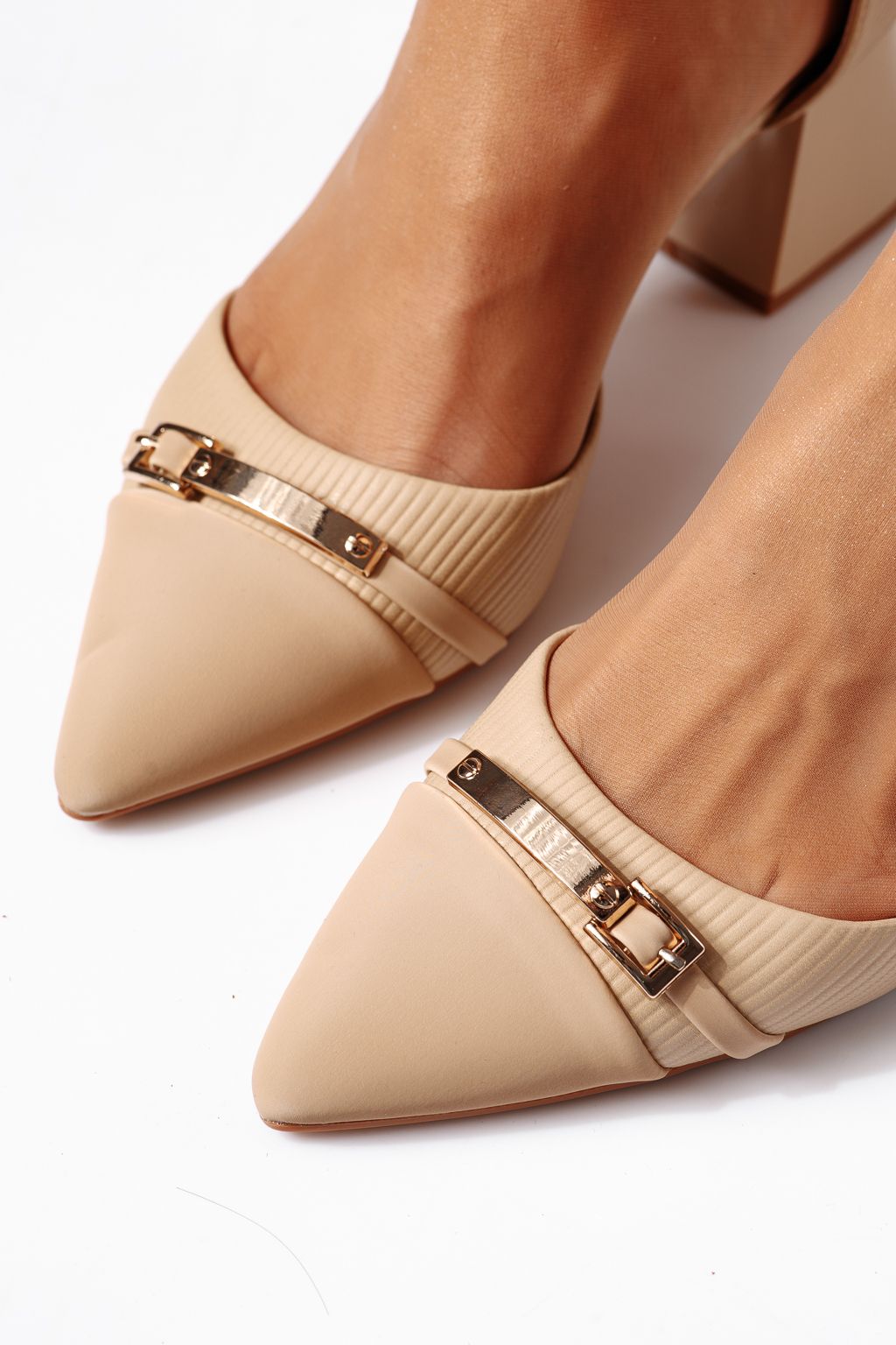 Pantofi cu toc dama nude din piele ecologica Amina #24422