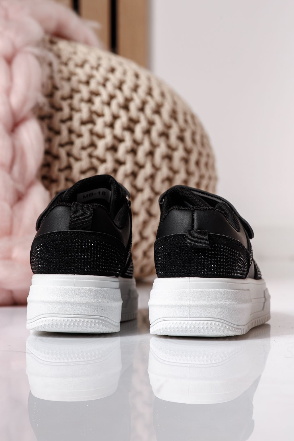 Adidasi copii negri din piele ecologica Aris #24399