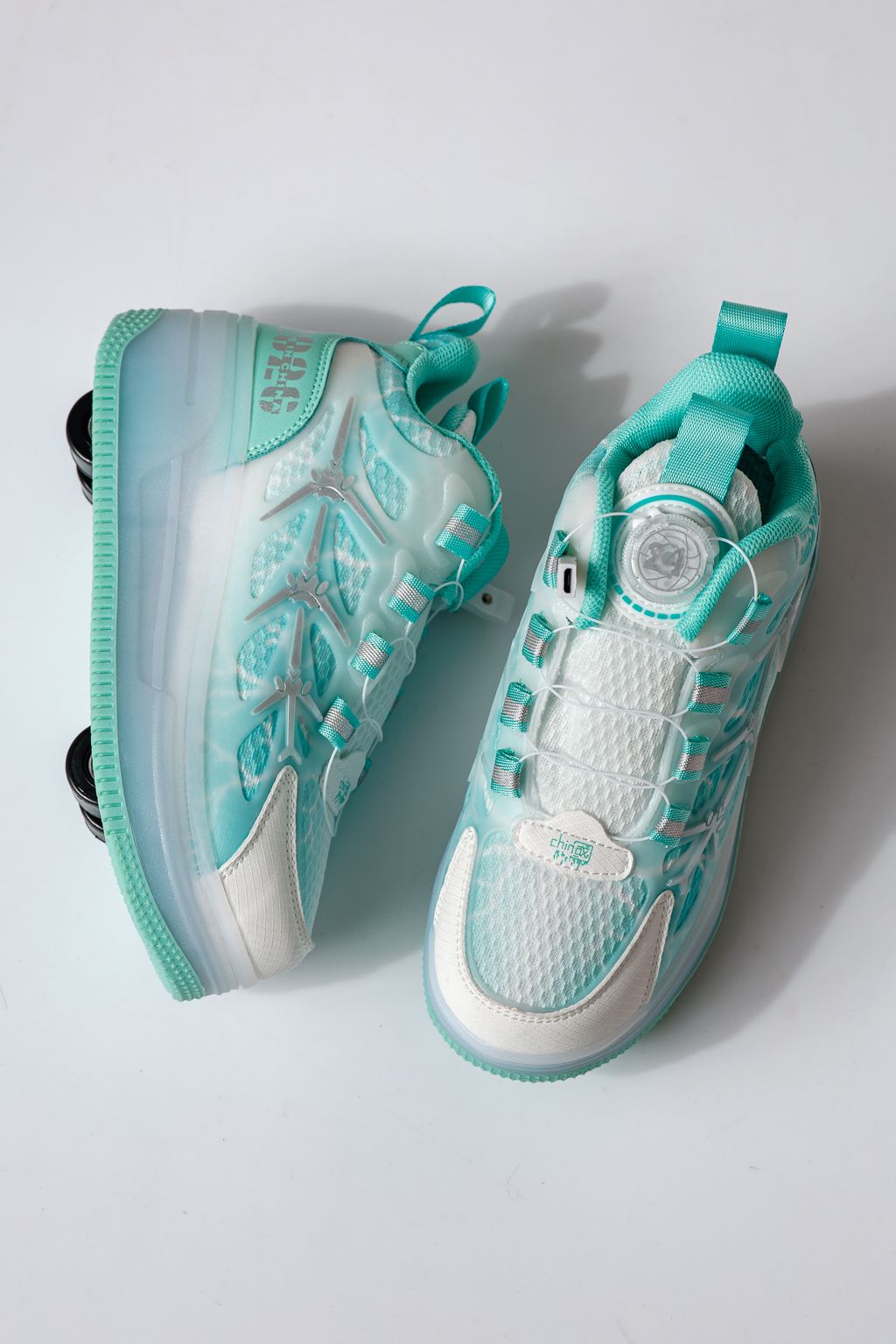 Adidasi cu role verzi din material textil Helys #24393