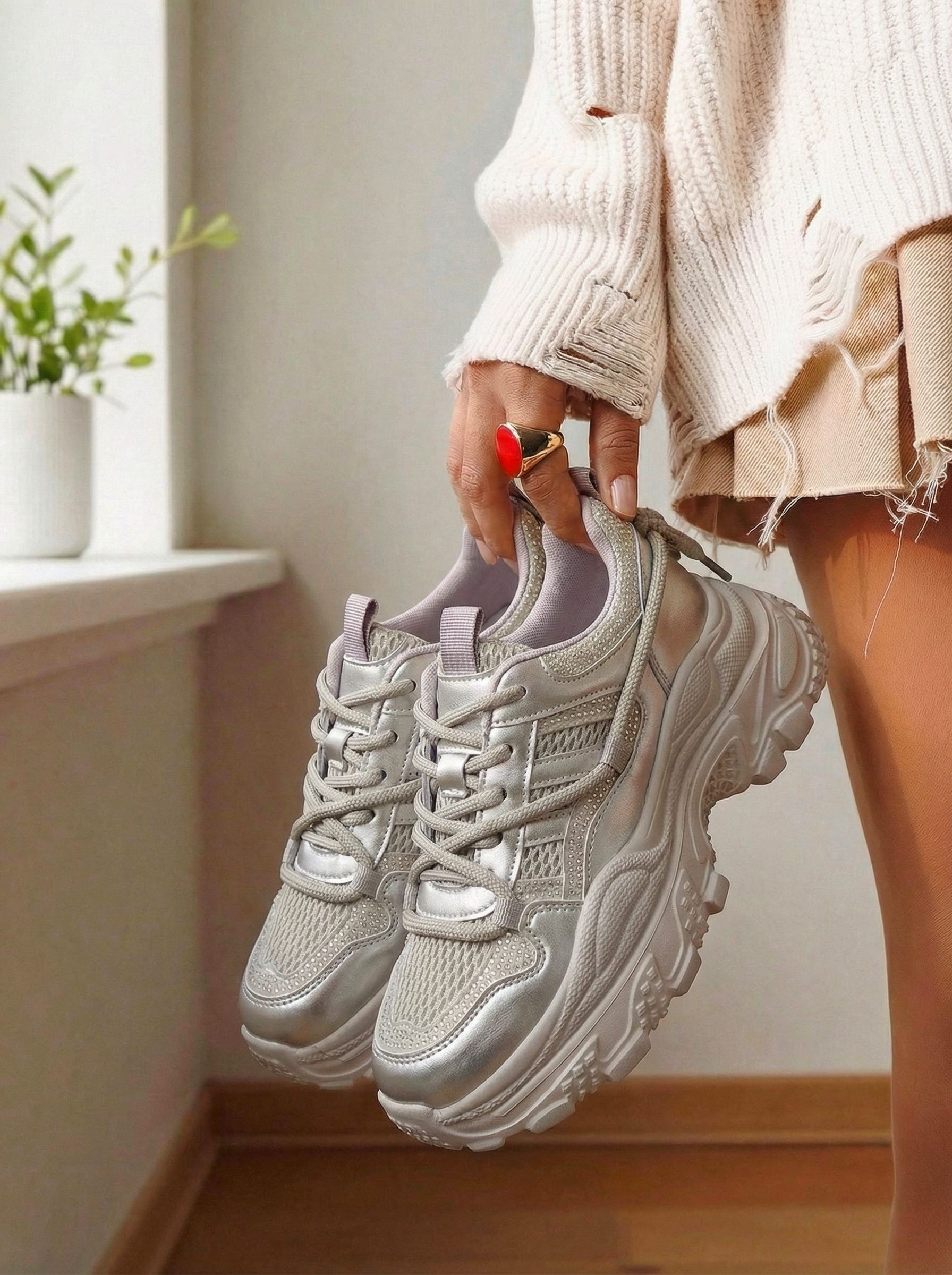 Adidasi dama aurii din material textil Ianca #24515