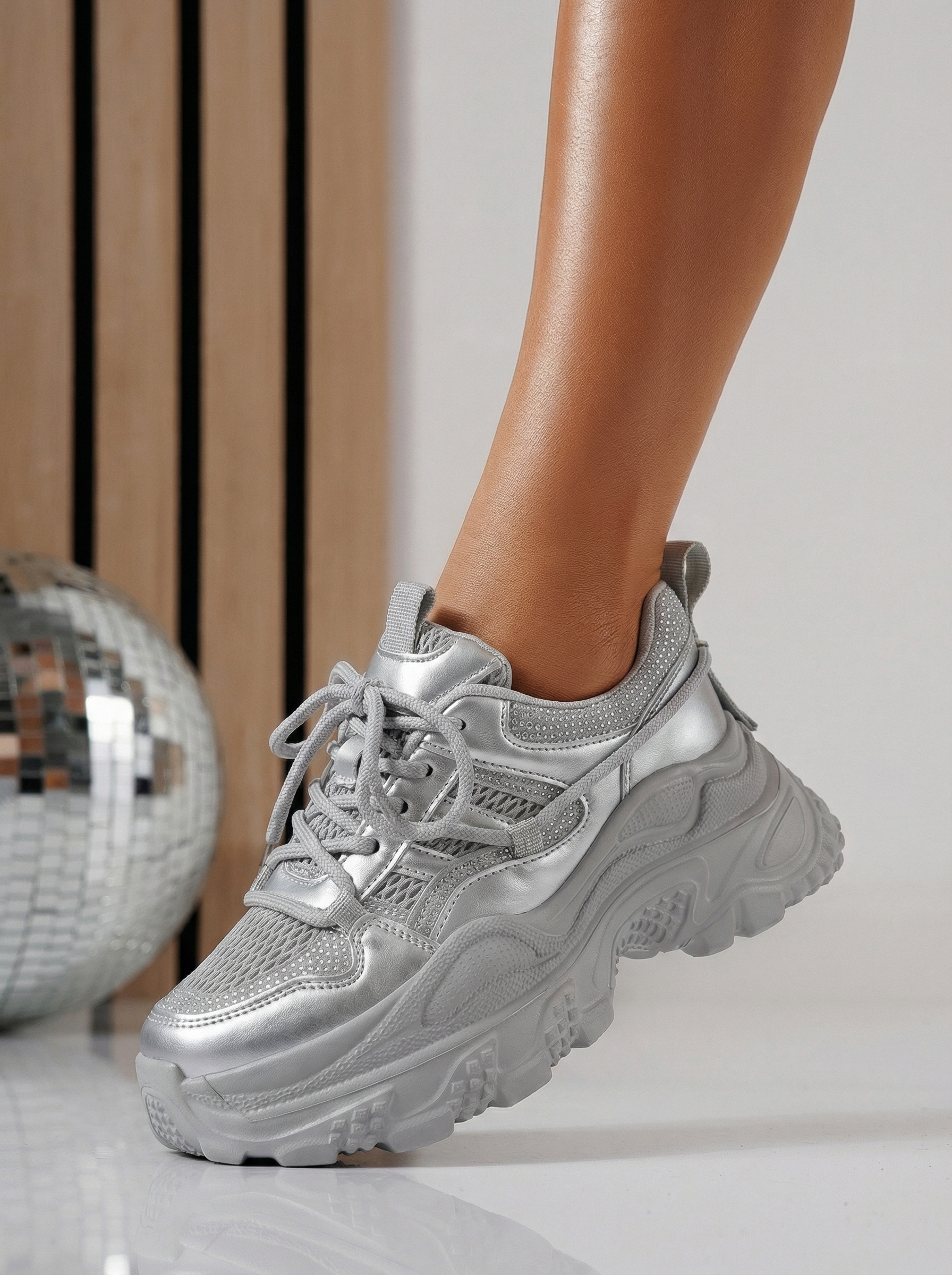 Adidasi dama argintii din material textil Ianca #24516