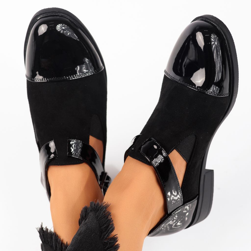 Pantofi casual dama negri din piele ecologica lacuita Antonia #24517