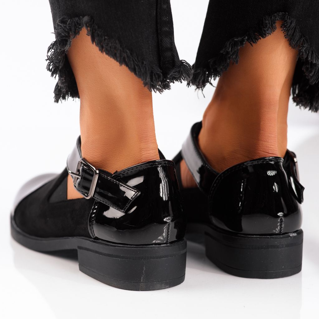 Pantofi casual dama negri din piele ecologica lacuita Antonia #24517
