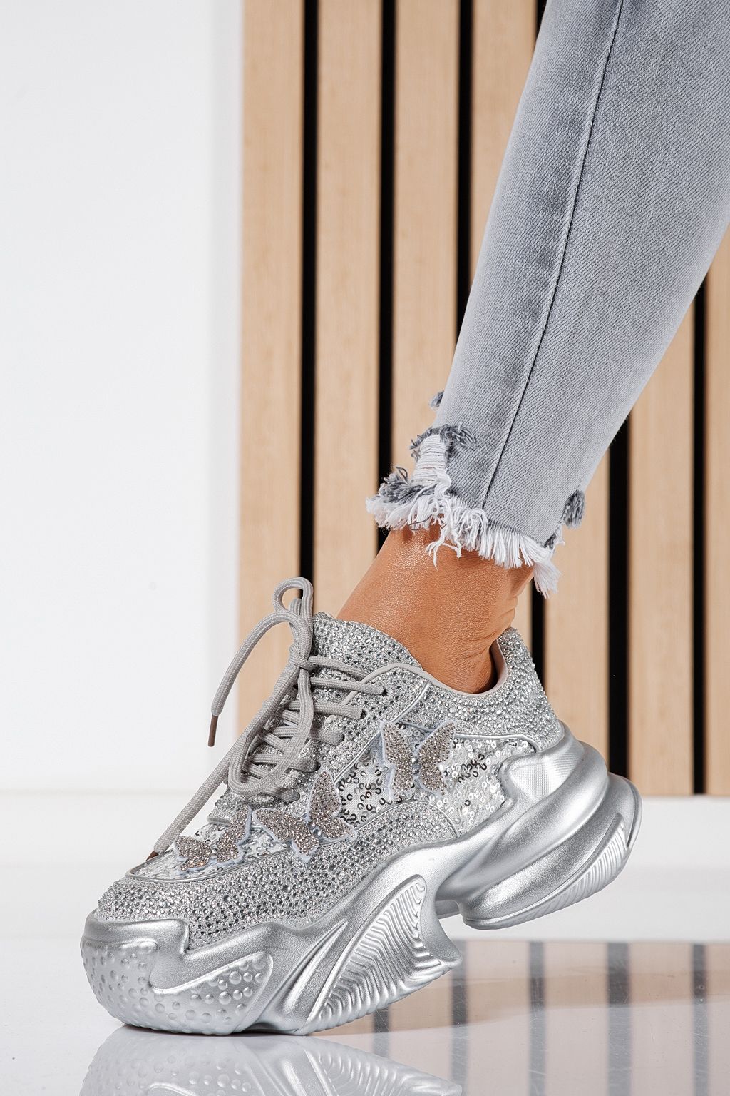 Adidasi dama argintii din material textil Evelyn #24533