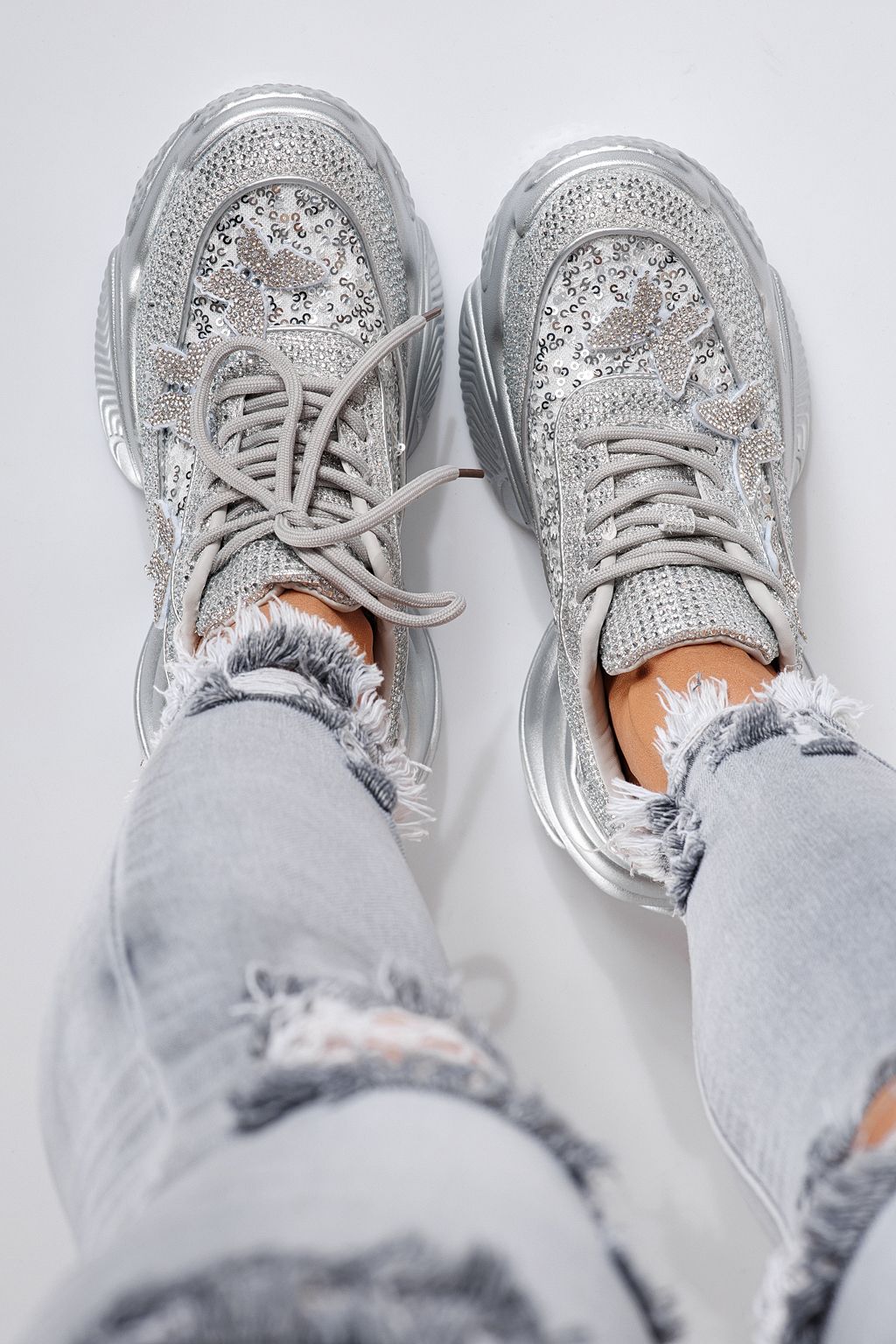Adidasi dama argintii din material textil Evelyn #24533