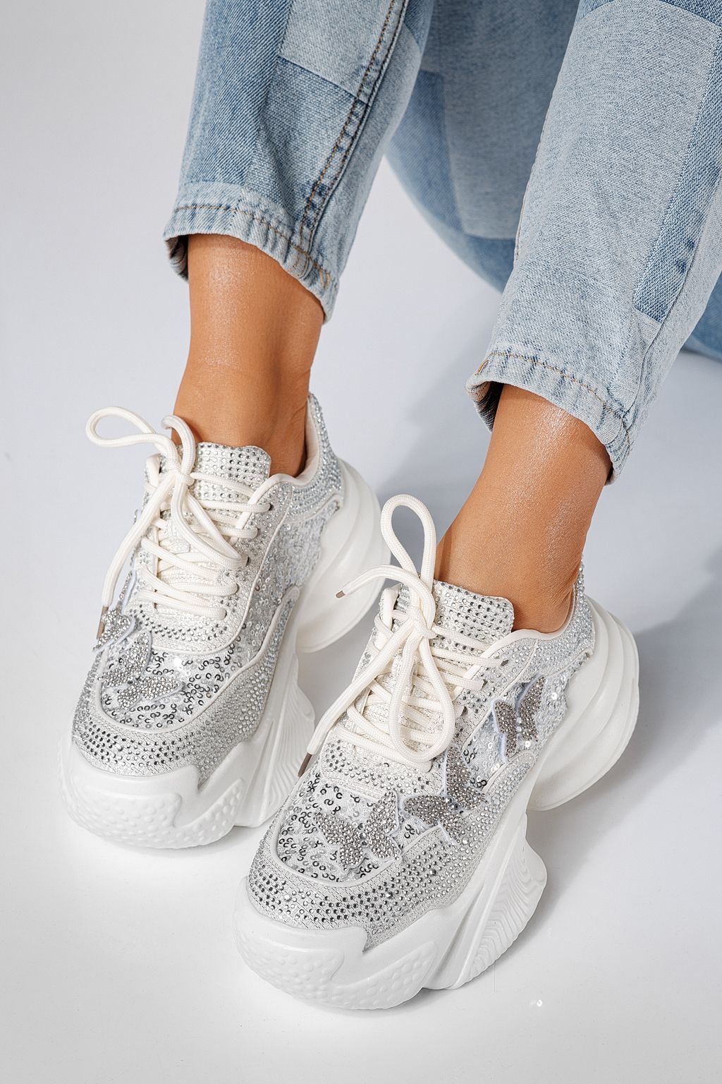 Adidasi dama albi din material textil intoarsa Evelyn #24534