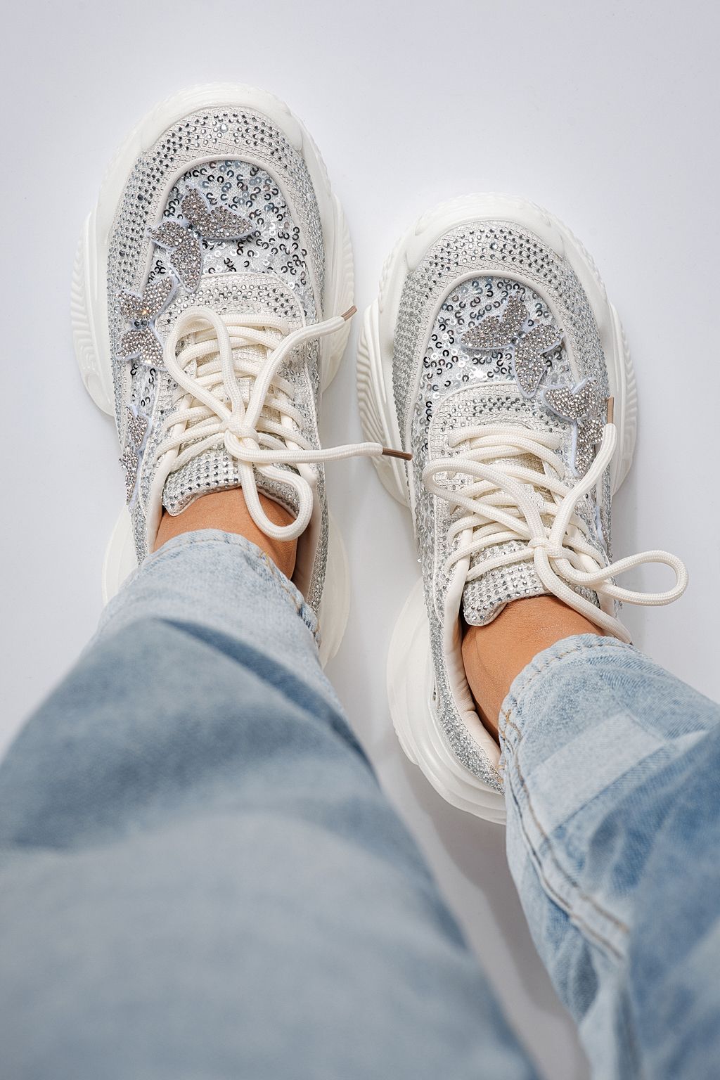 Adidasi dama albi din material textil intoarsa Evelyn #24534