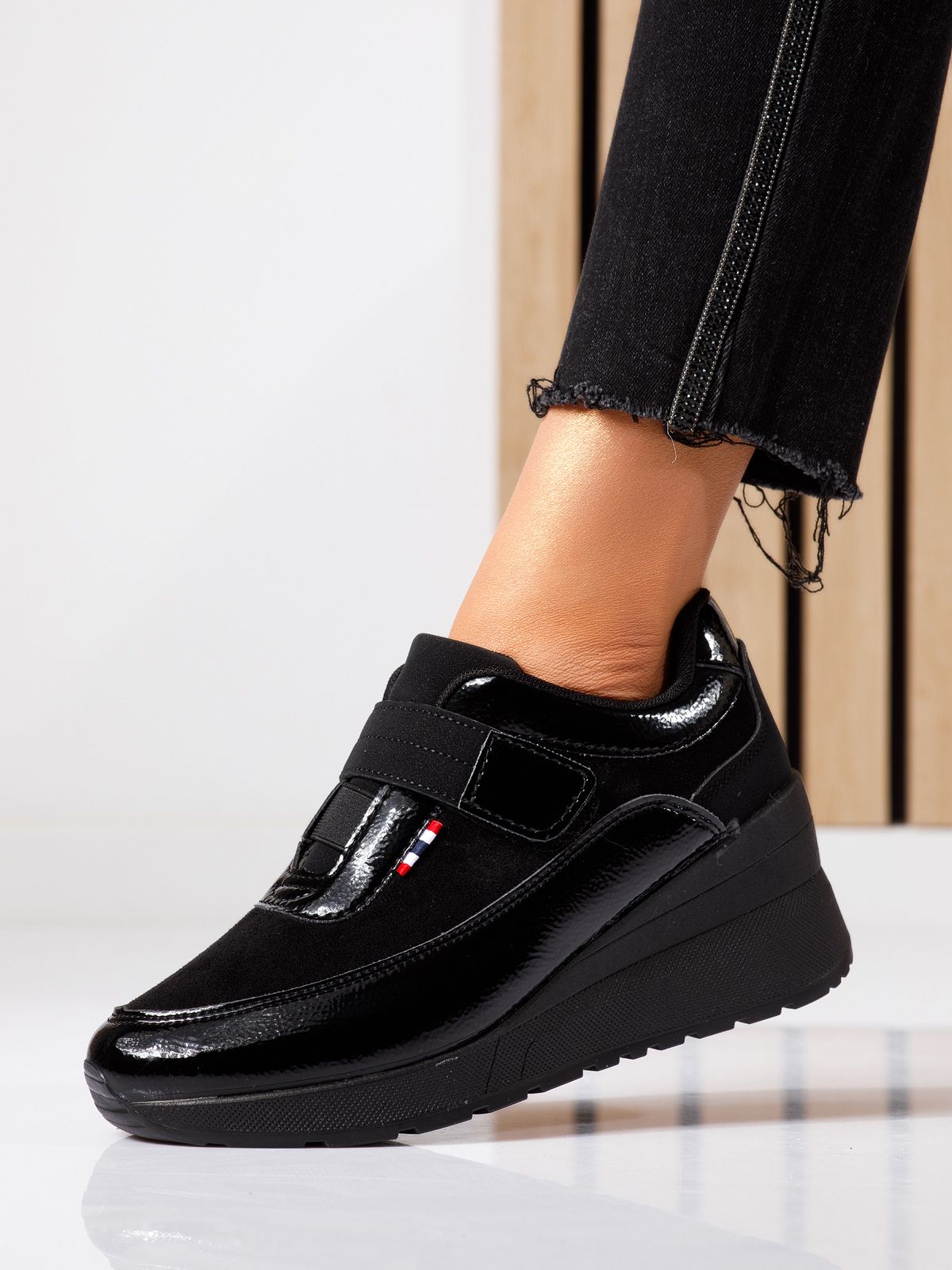 Adidasi dama cu platforma negri din piele ecologica Anais #24535