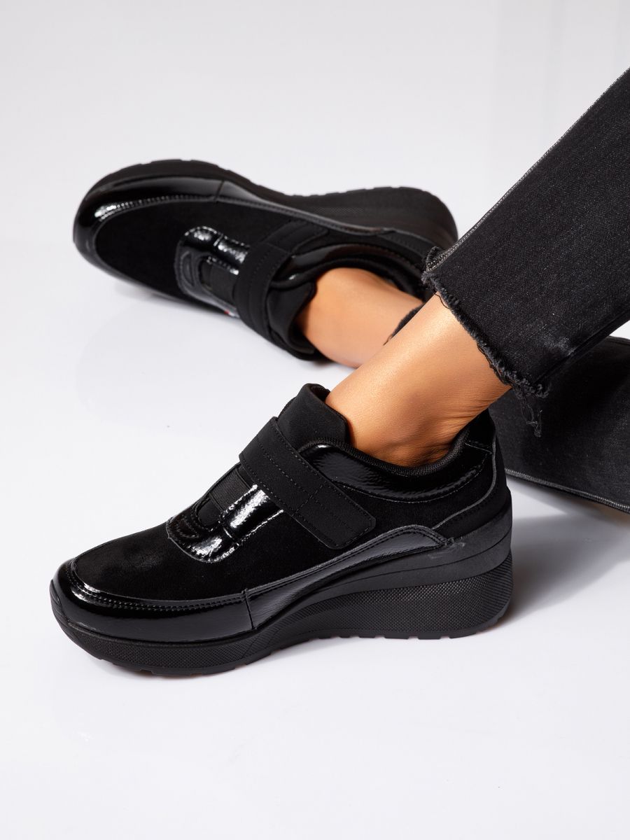 Adidasi dama cu platforma negri din piele ecologica Anais #24535