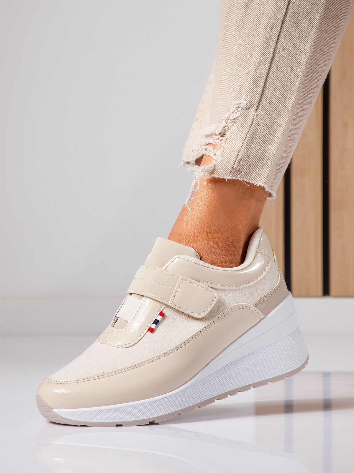 Adidasi dama cu platforma bej din piele ecologica Anais #24536