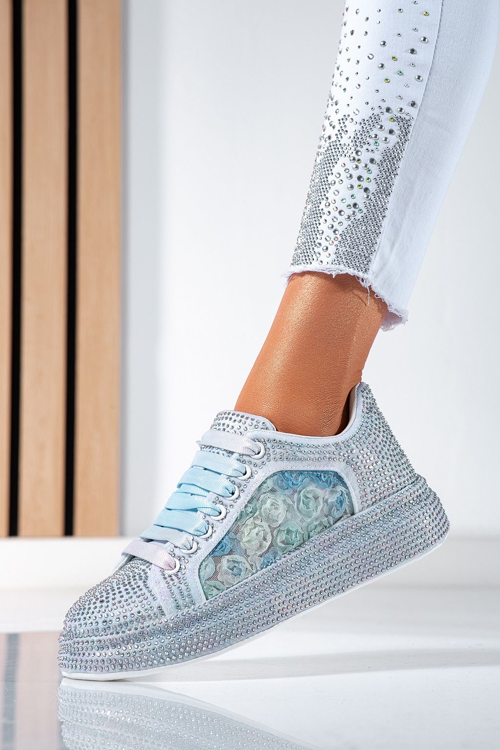 Adidasi dama albastri din piele ecologica Erica #24537