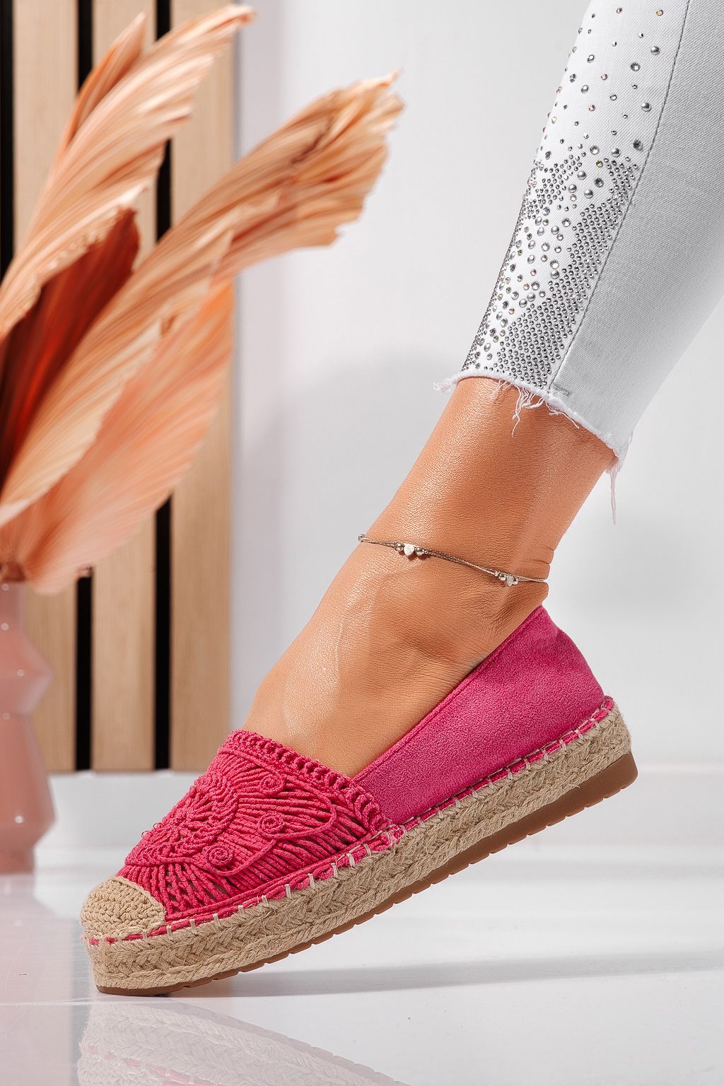 Espadrile dama fucsia din piele ecologica intoarsa  Emma #24538