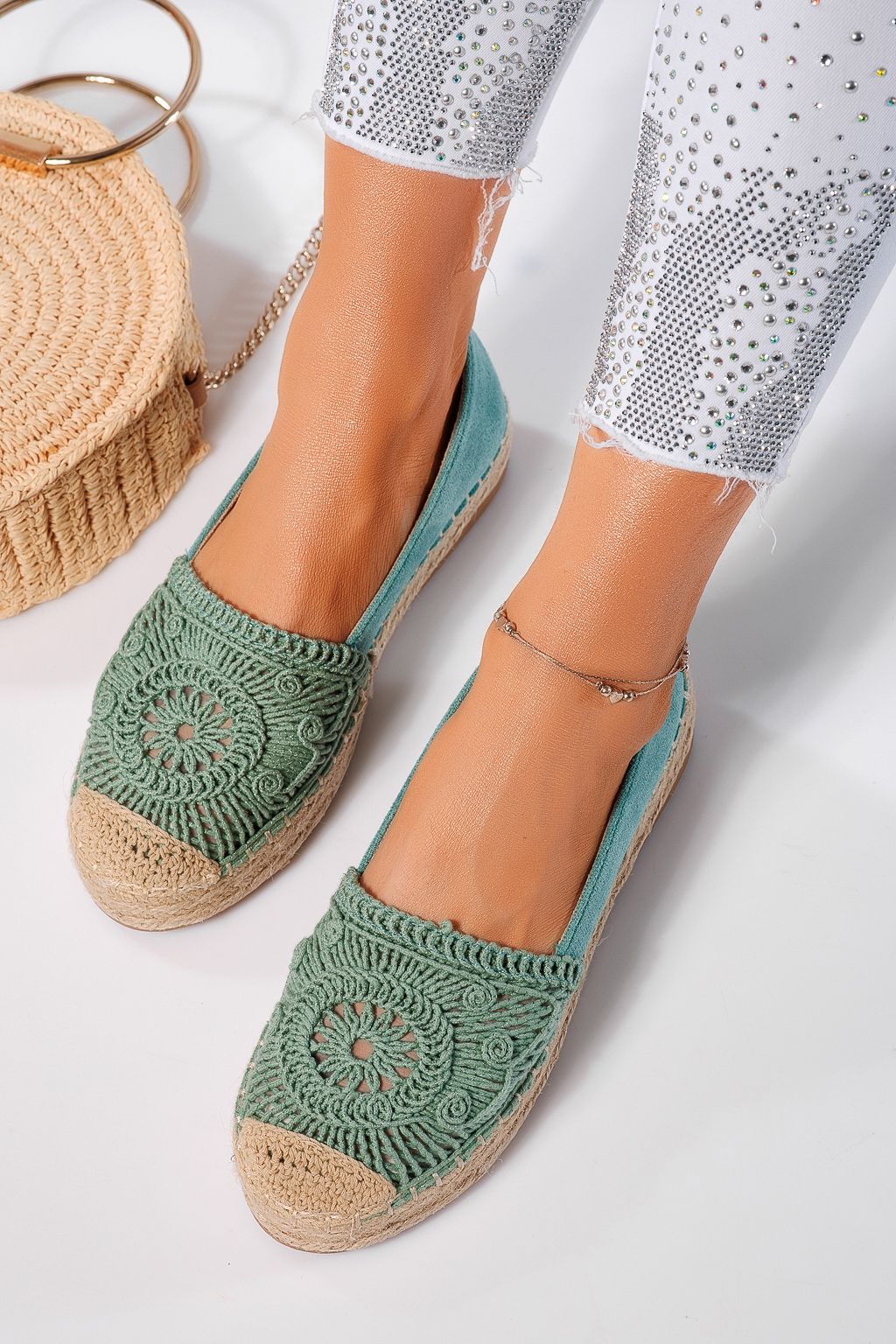 Espadrile dama verzi din piele ecologica intoarsa  Emma #24541