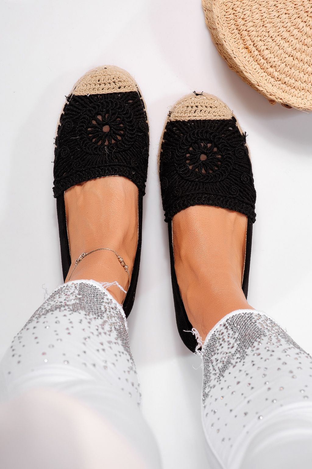 Espadrile dama negre din piele ecologica intoarsa  Emma #24542